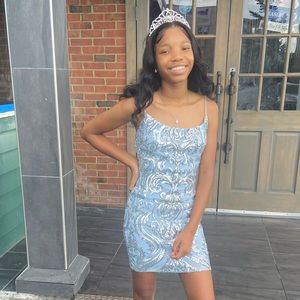 Windsor blue and silver sequence mini dress